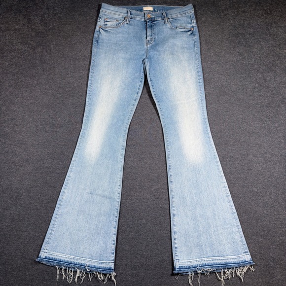 MOTHER Denim - Mother The Weekender Jeans Women 29 Blue Undone Hem Flare Denim Boho Momcore